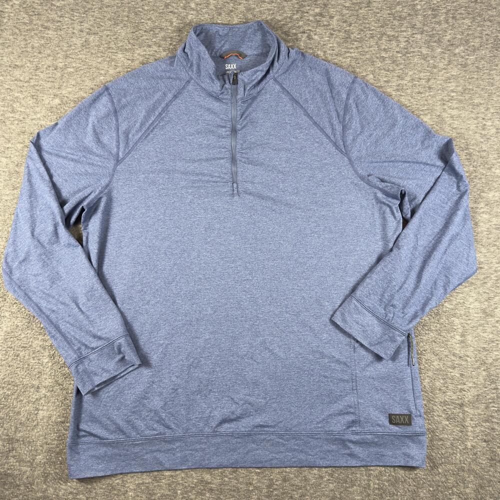 SAXX Peakdaze Pullover Mens 2XL Blue 1/4 Zip Long Sleeve Lightweight Stretch